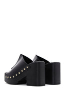 Women's Black Leather Thick Heeled Platform Slippers | Derimod