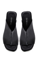 Women's Black Leather Thick Heeled Platform Slippers | Derimod