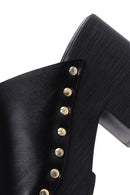 Women's Black Leather Thick Heeled Platform Slippers | Derimod