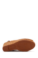 Women's Tan Suede Leather Wedge Heel Espadrille | Derimod