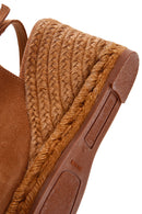 Women's Tan Suede Leather Wedge Heel Espadrille | Derimod