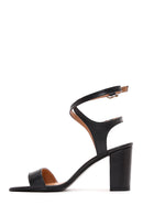 Women's Black Leather Thick Heeled Sandals | Derimod