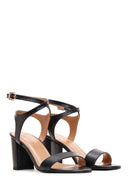 Women's Black Leather Thick Heeled Sandals | Derimod