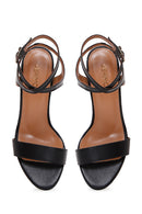 Women's Black Leather Thick Heeled Sandals | Derimod