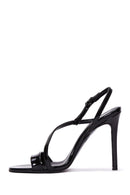 Women's Black Patent Leather High Heel Sandals | Derimod
