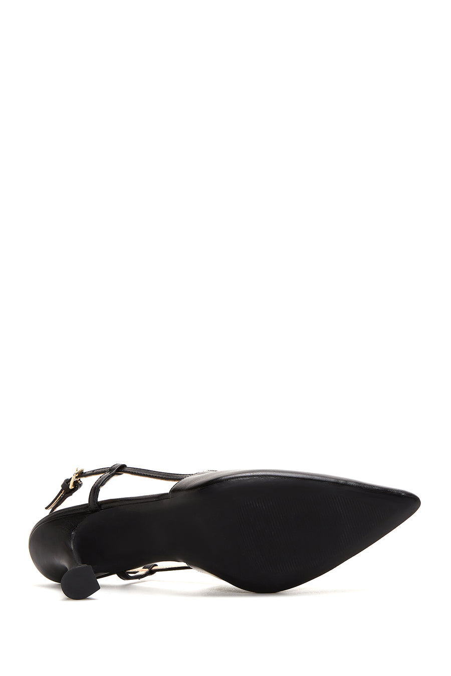 Women's Black Leather Heeled Slingback Shoes