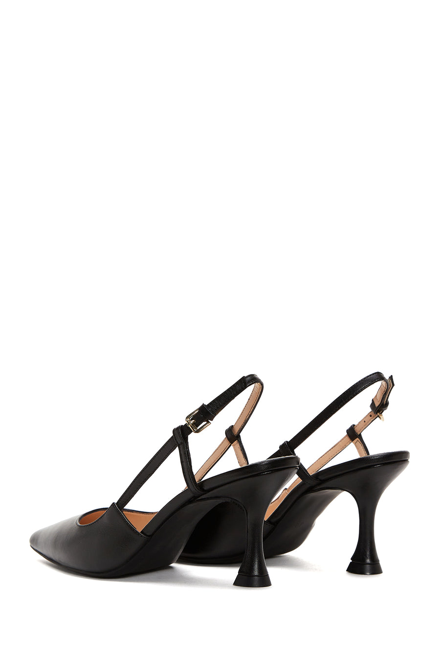Women's Black Leather Heeled Slingback Shoes