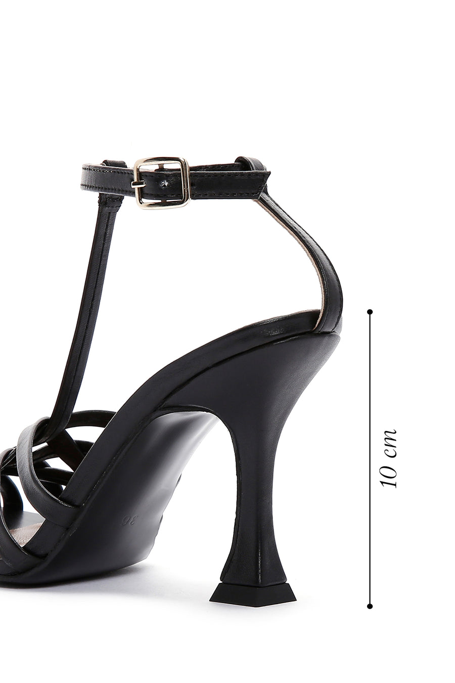 Women's Black Leather Heeled Sandals