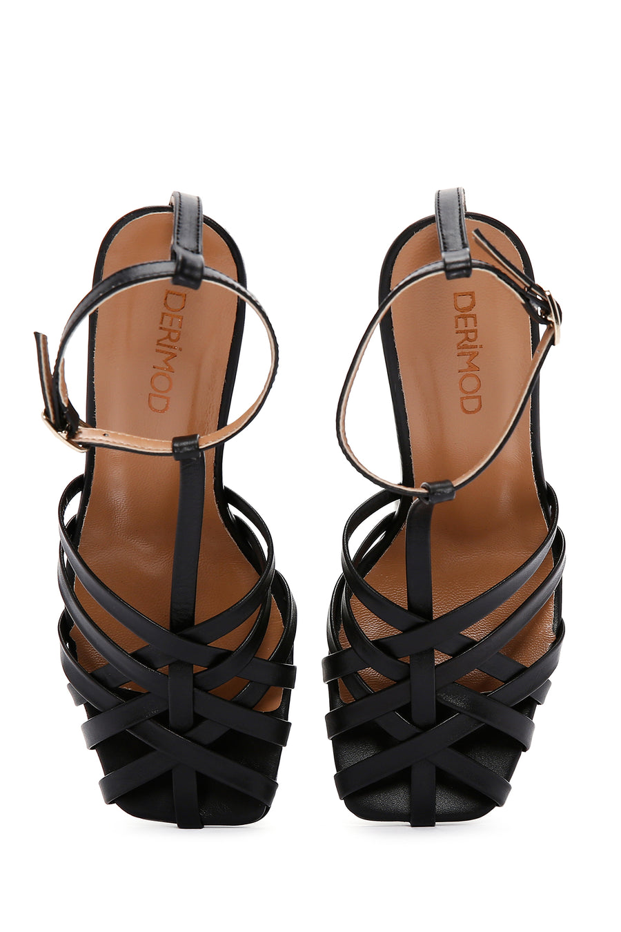 Women's Black Leather Heeled Sandals