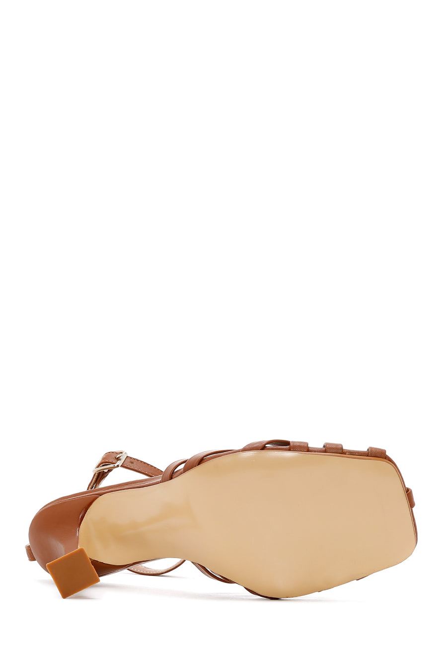 Women's Tan Leather Heeled Sandals