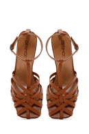 Women's Tan Leather Heeled Sandals | Derimod