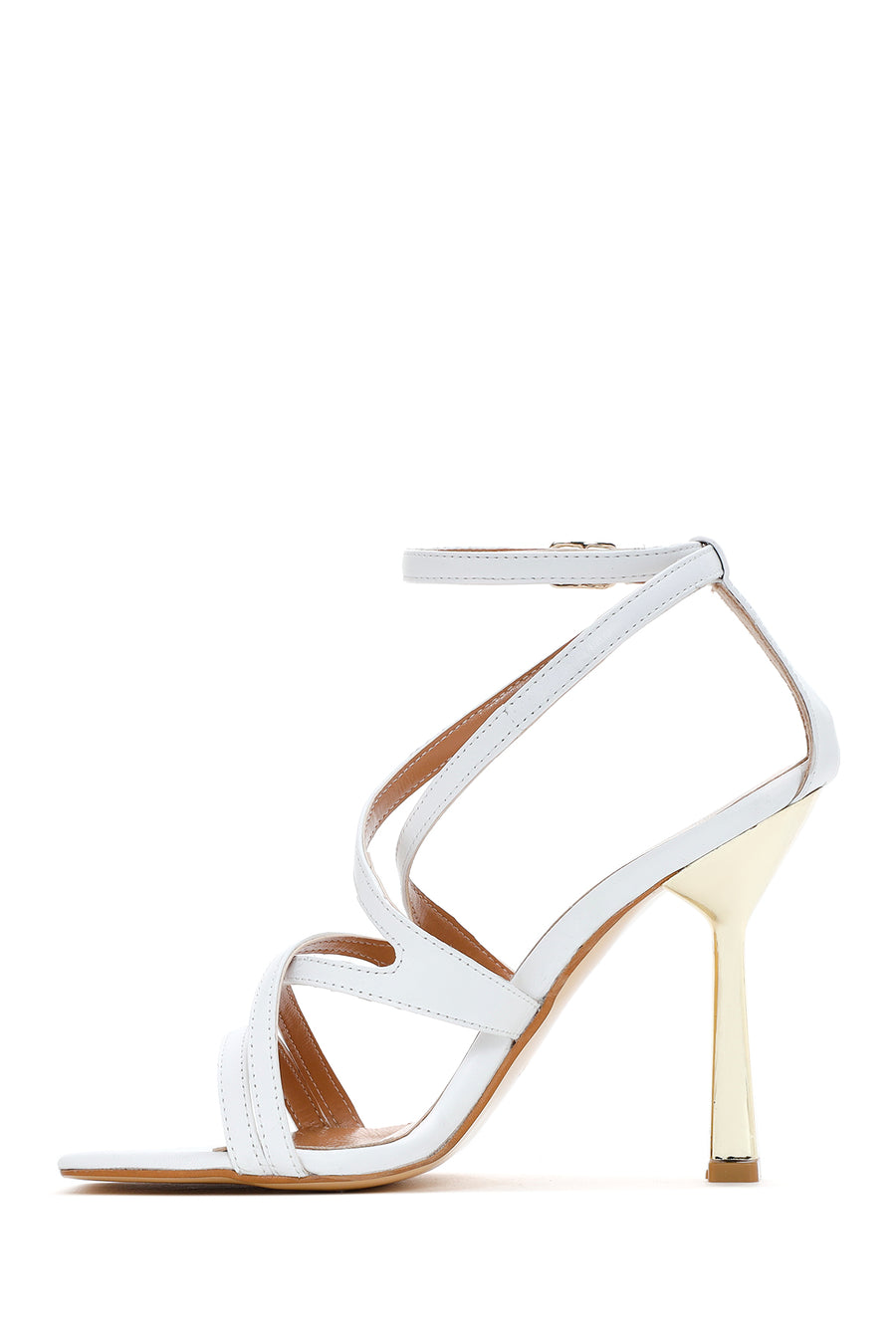 Women's White Leather High Heel Sandals