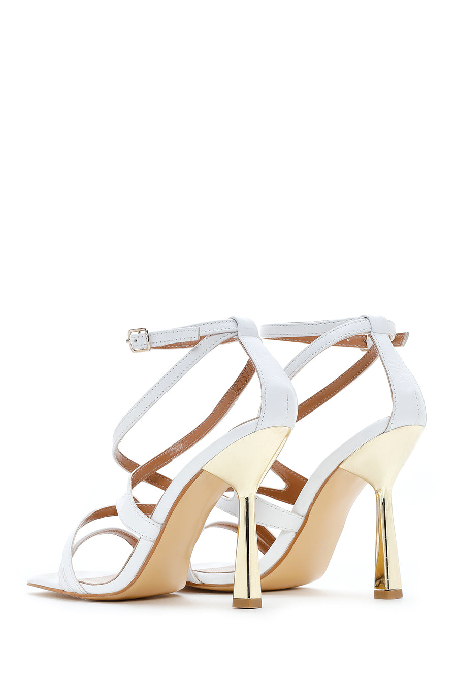 Women's White Leather High Heel Sandals