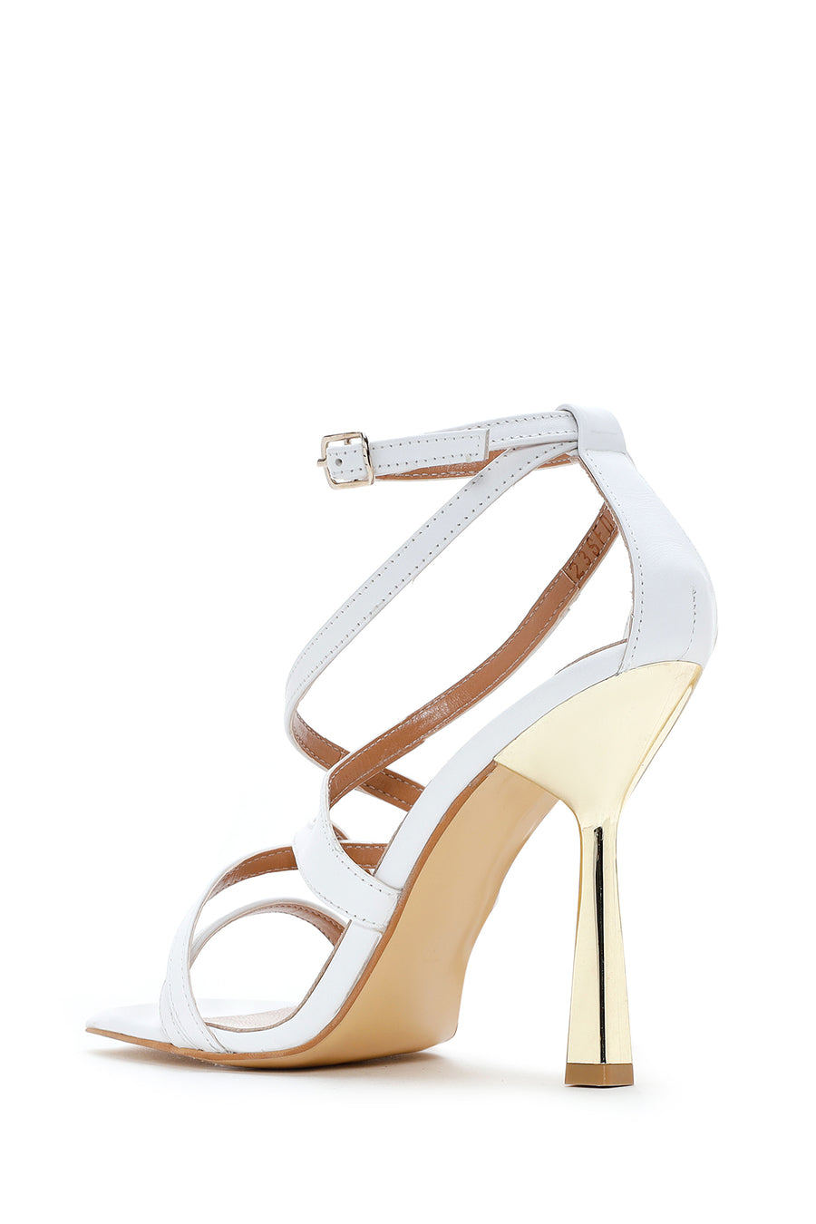 Women's White Leather High Heel Sandals
