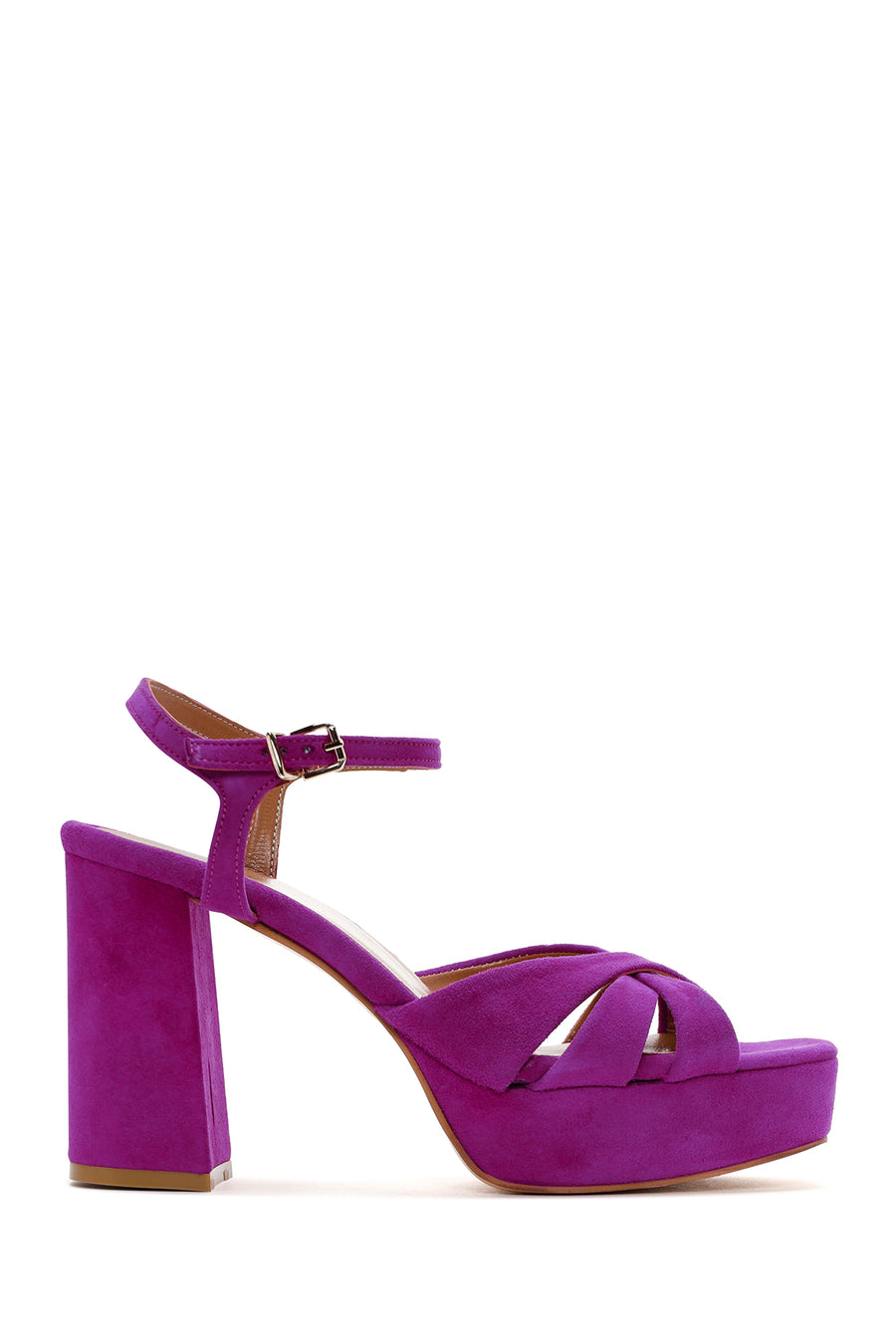 Women's Purple Suede Leather Thick Heeled Platform Sandals 23SFD161110 | Derimod