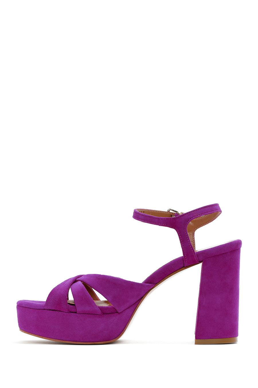 Women's Purple Suede Leather Thick Heeled Platform Sandals