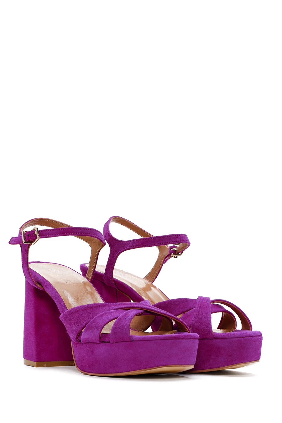 Women's Purple Suede Leather Thick Heeled Platform Sandals
