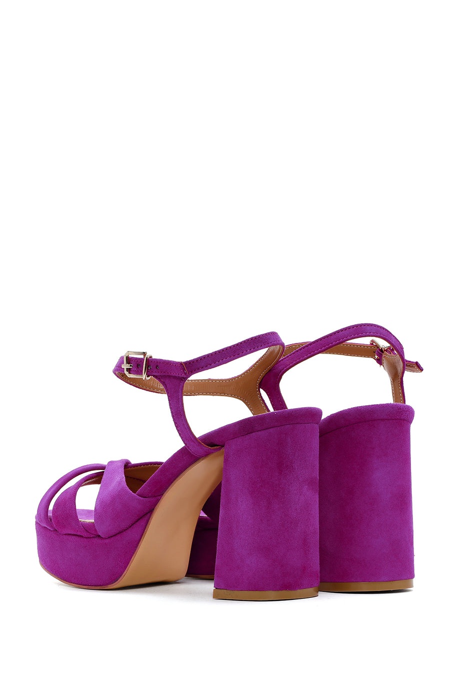 Women's Purple Suede Leather Thick Heeled Platform Sandals