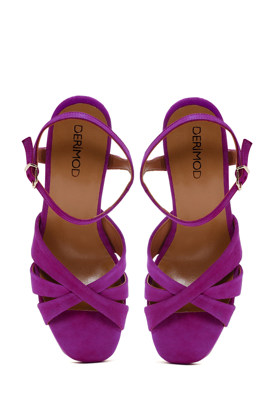 Women's Purple Suede Leather Thick Heeled Platform Sandals