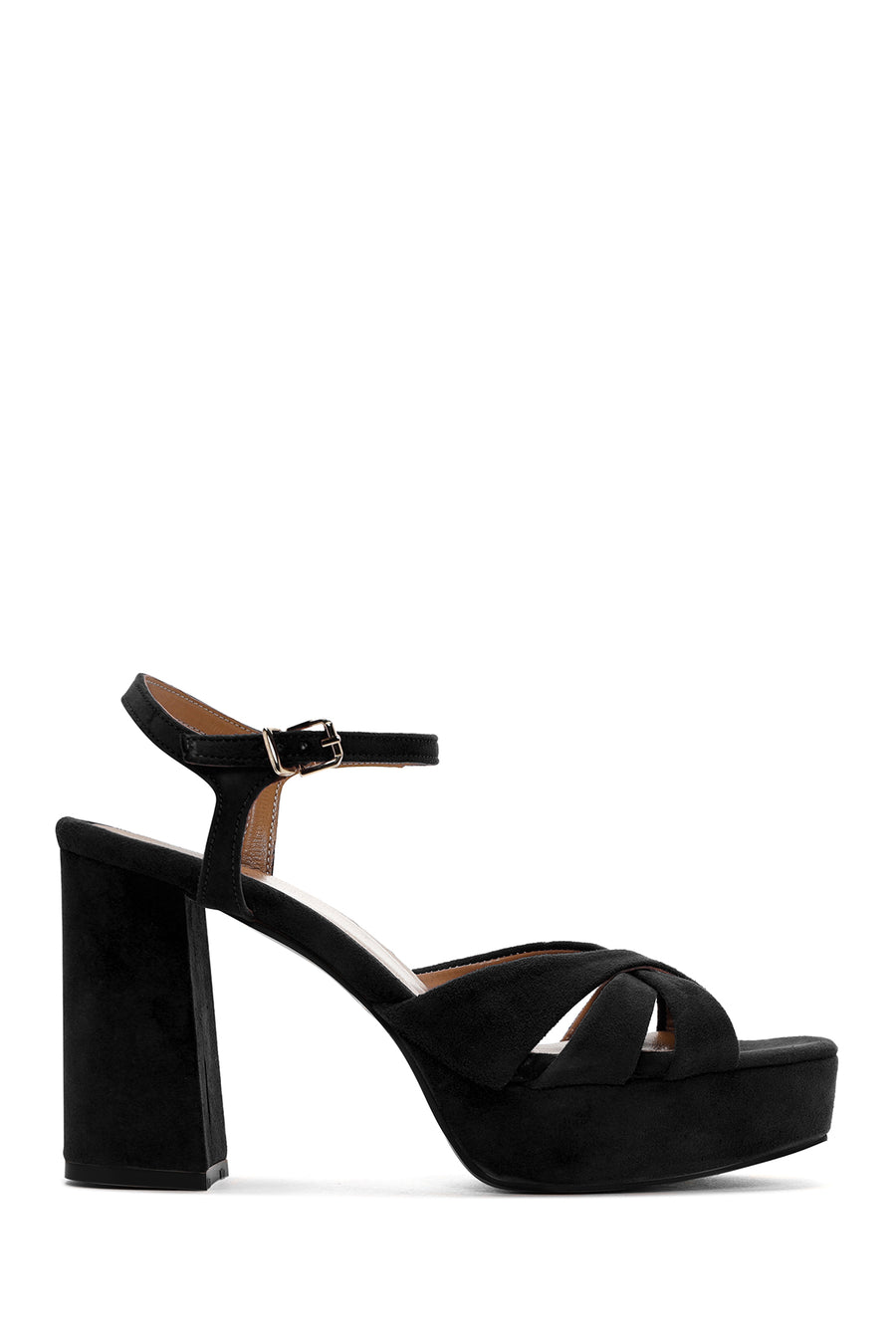 Women's Black Suede Leather Thick Heeled Platform Sandals 23SFD161110 | Derimod