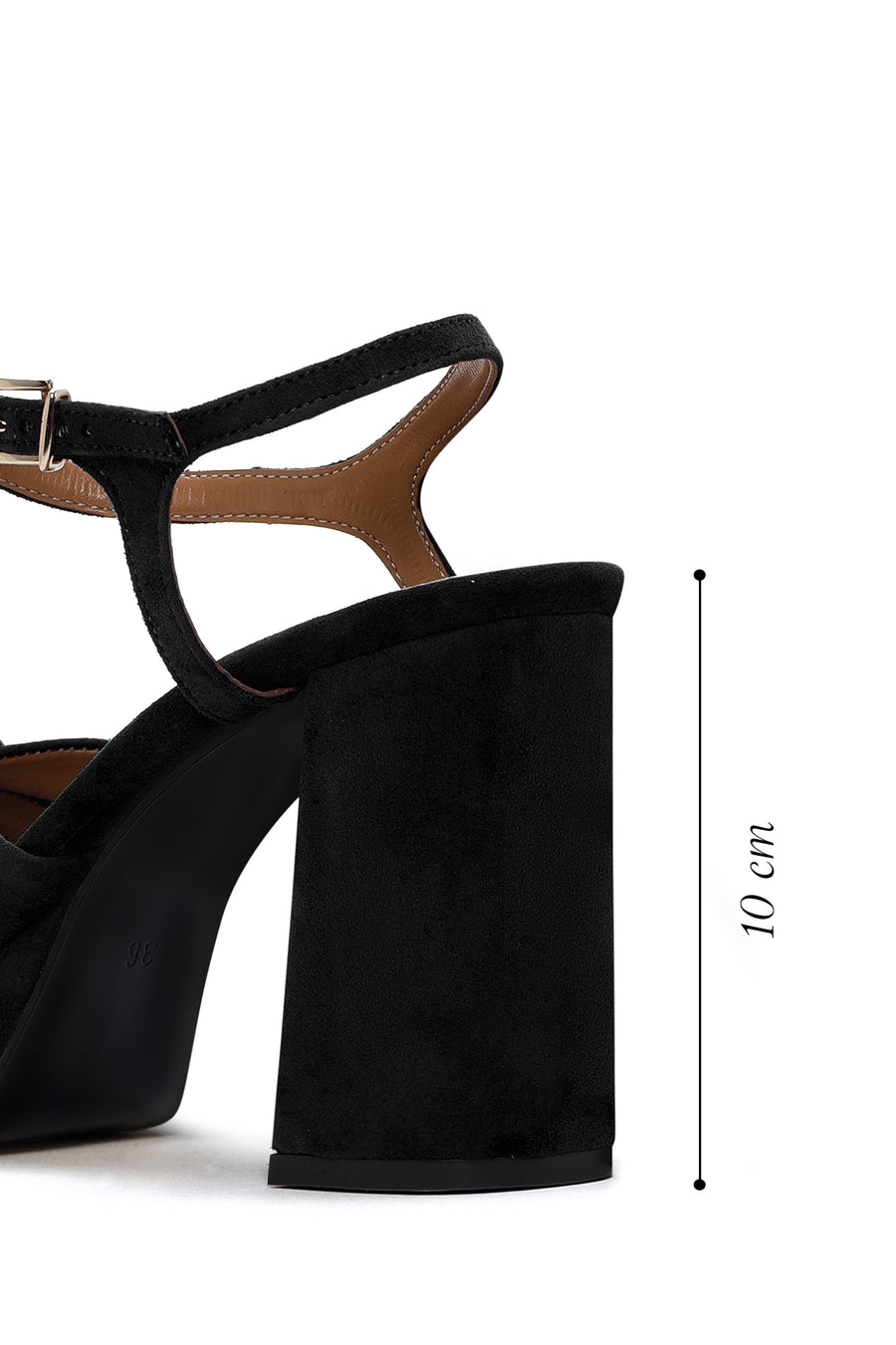 Women's Black Suede Leather Thick Heeled Platform Sandals