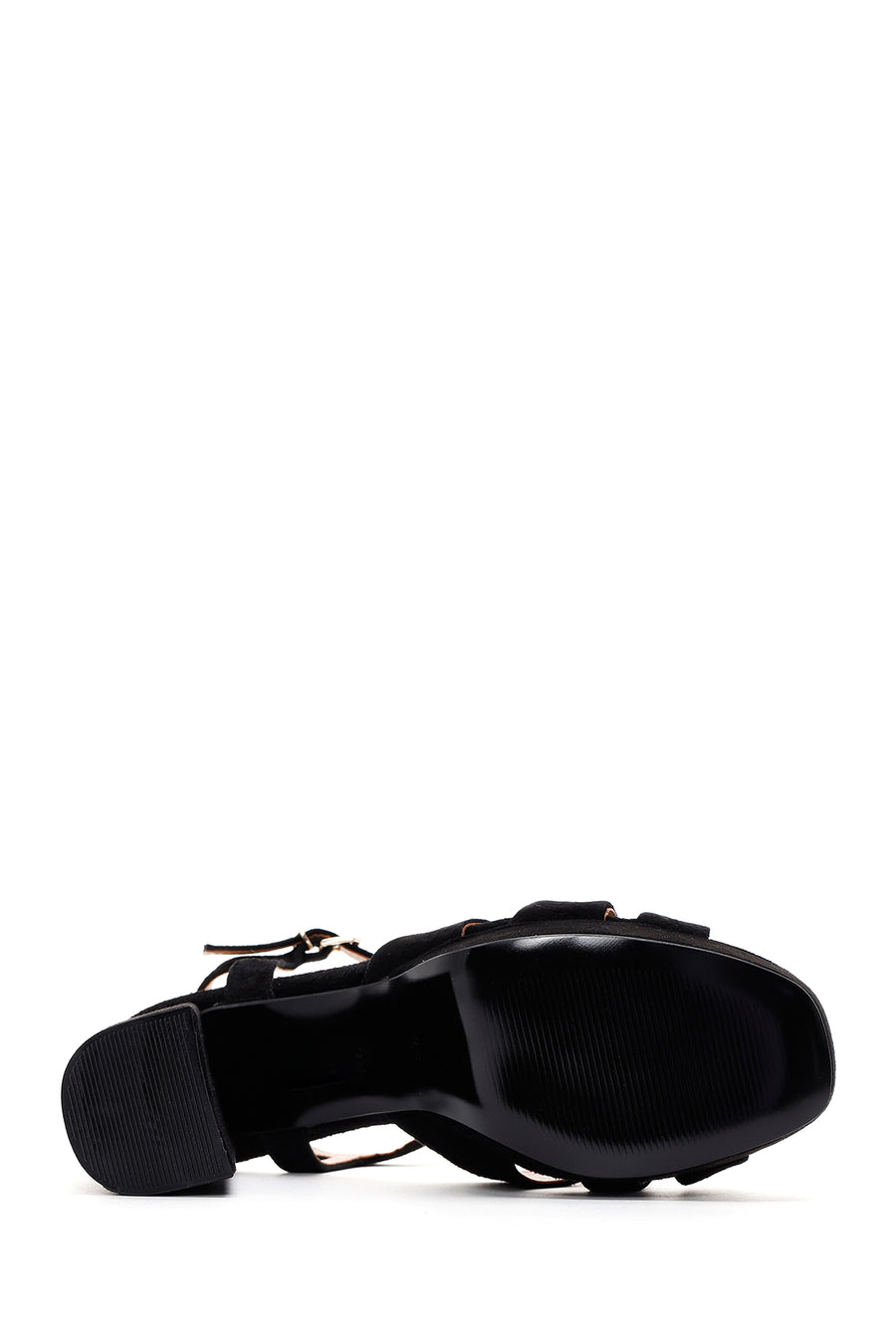 Women's Black Suede Leather Thick Heeled Platform Sandals