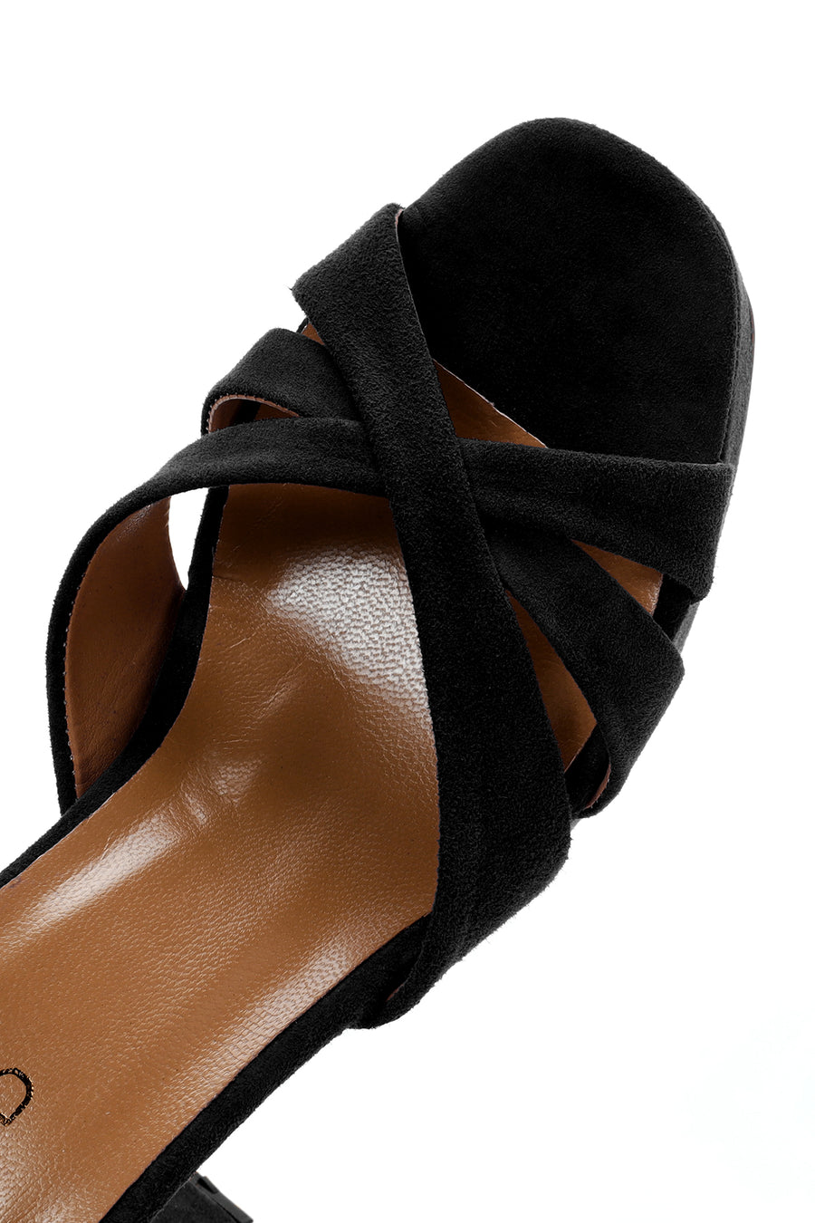 Women's Black Suede Leather Thick Heeled Platform Sandals