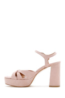 Kadın Pudra Süet Deri Kalın Topuklu Platform Sandalet | Derimod