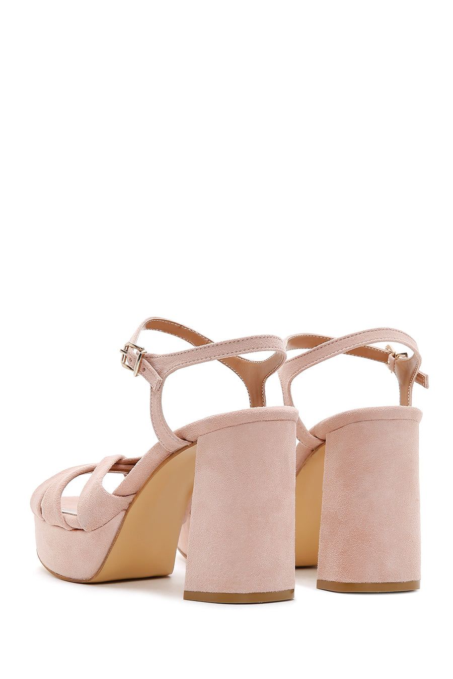 Women's Powder Suede Leather Thick Heeled Platform Sandals