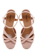 Kadın Pudra Süet Deri Kalın Topuklu Platform Sandalet | Derimod