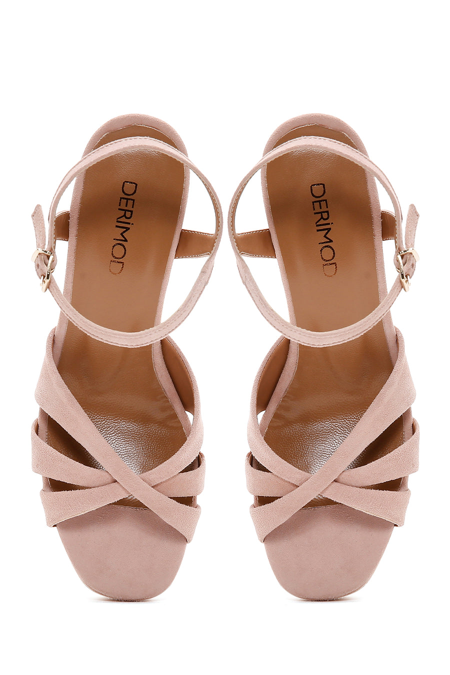Women's Powder Suede Leather Thick Heeled Platform Sandals