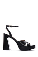Women's Black Leather Platform Thick Heeled Sandals | Derimod