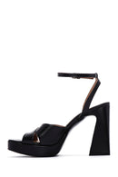Women's Black Leather Platform Thick Heeled Sandals | Derimod