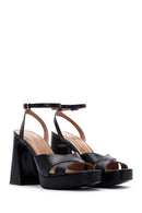 Women's Black Leather Platform Thick Heeled Sandals | Derimod