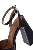 Women's Black Leather Platform Thick Heeled Sandals | Derimod