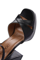 Women's Black Leather Platform Thick Heeled Sandals | Derimod