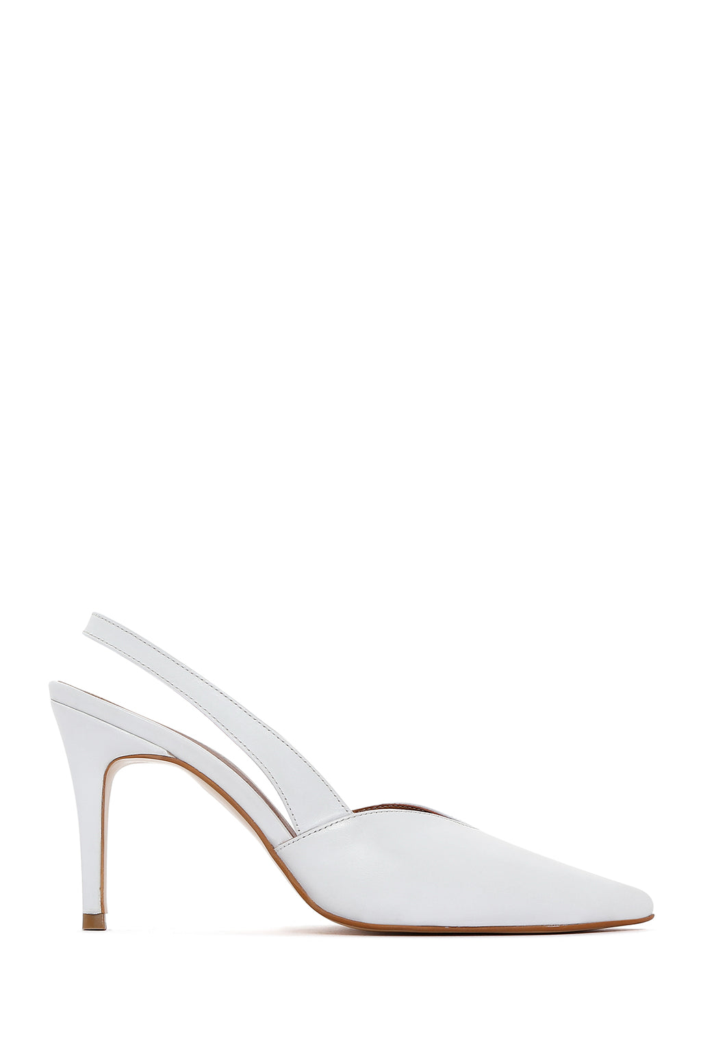 Kadın Beyaz Deri İnce Topuklu Arkası Açık Stiletto