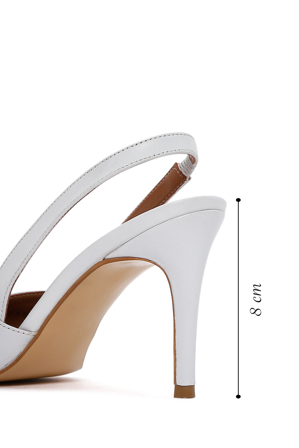 Kadın Beyaz Deri İnce Topuklu Arkası Açık Stiletto