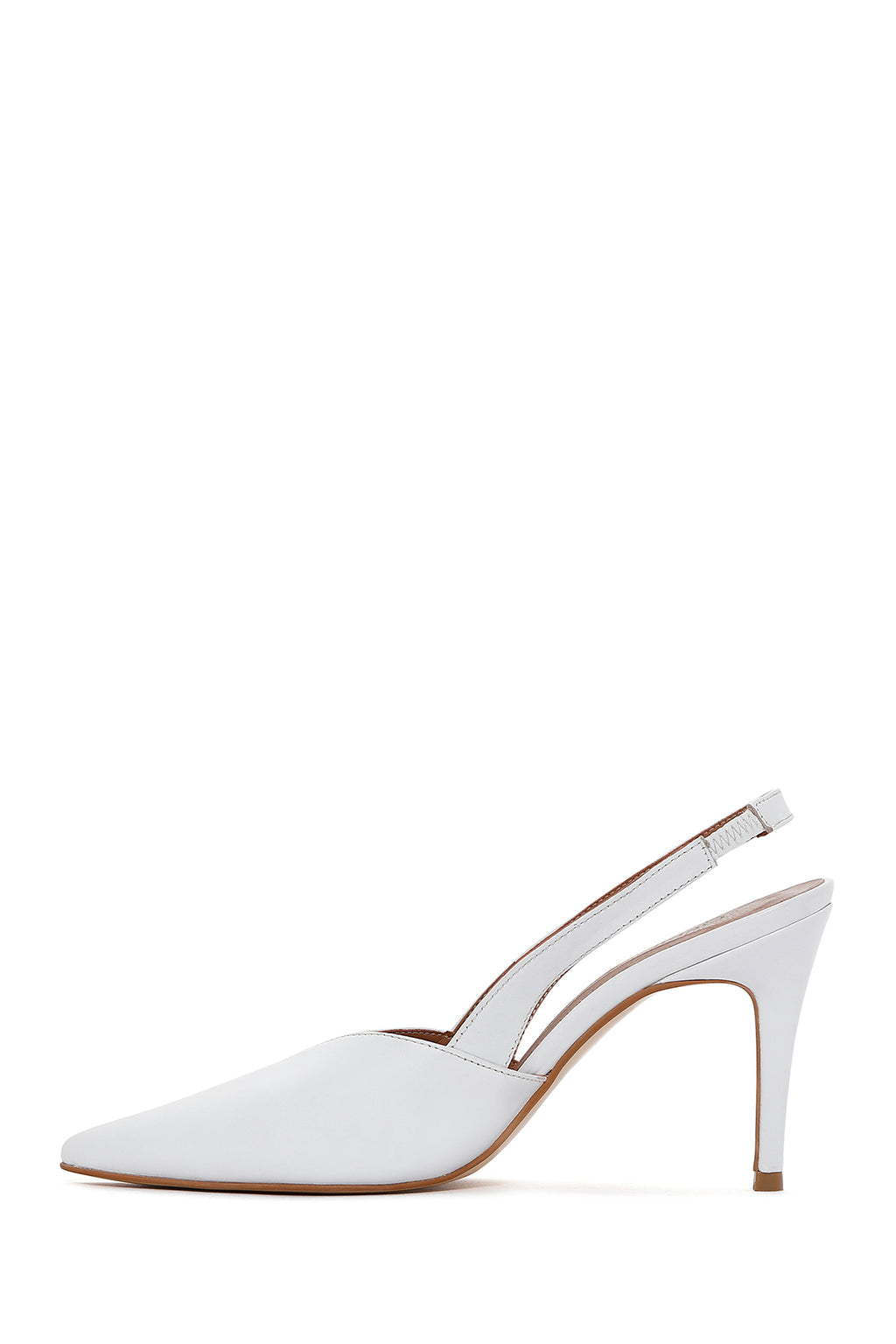 Kadın Beyaz Deri İnce Topuklu Arkası Açık Stiletto