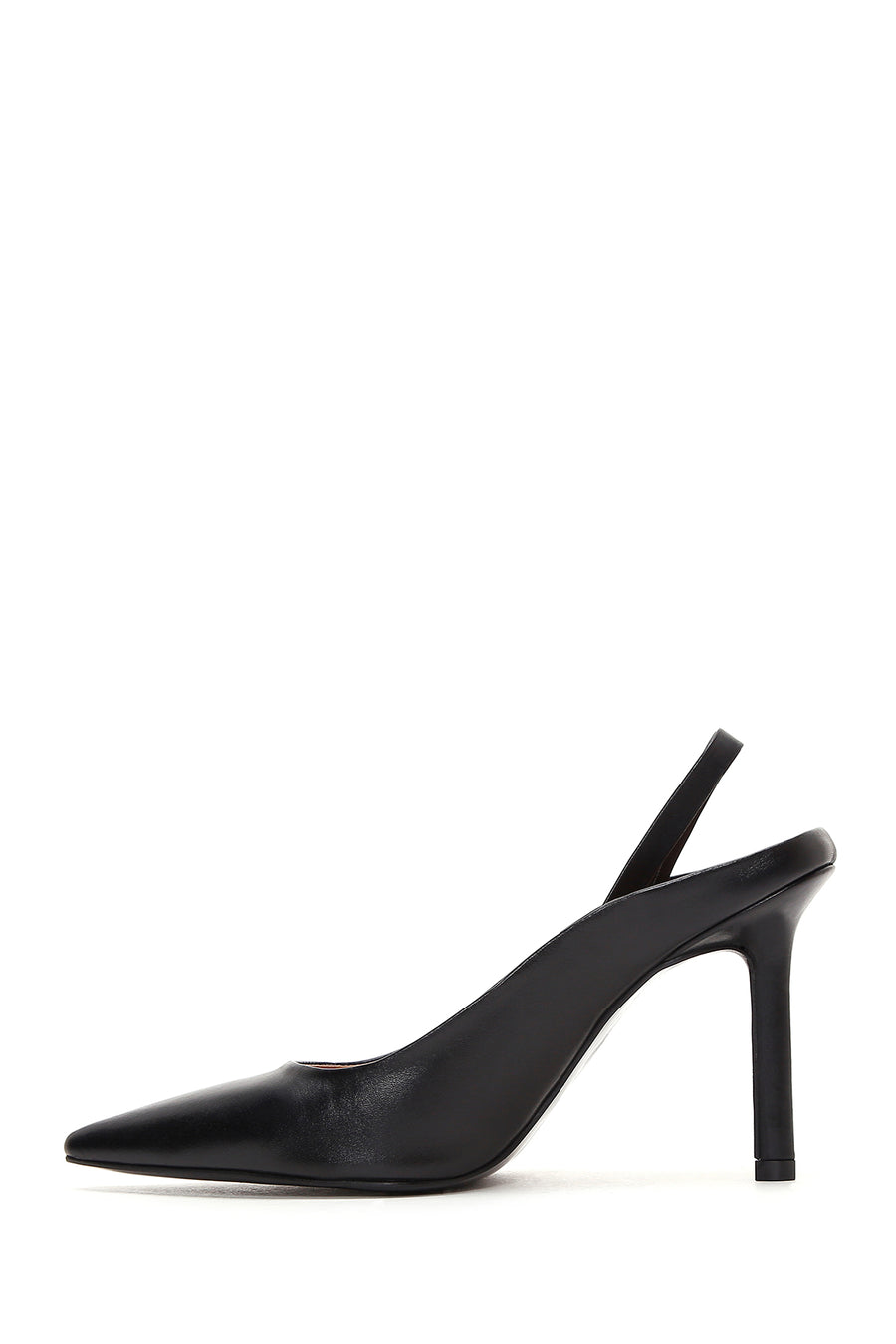 Women's Black Leather Heeled Slingback Shoes