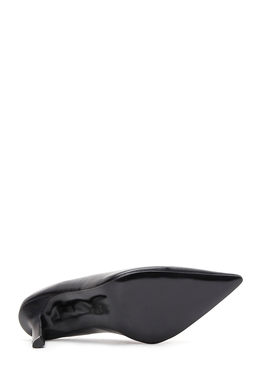 Women's Black Leather Heeled Slingback Shoes