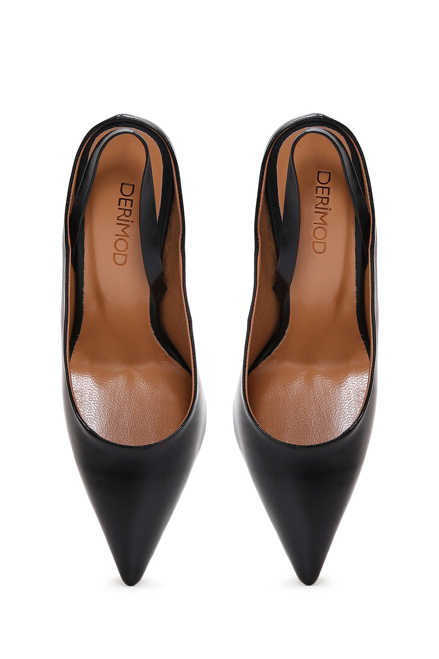 Women's Black Leather Heeled Slingback Shoes