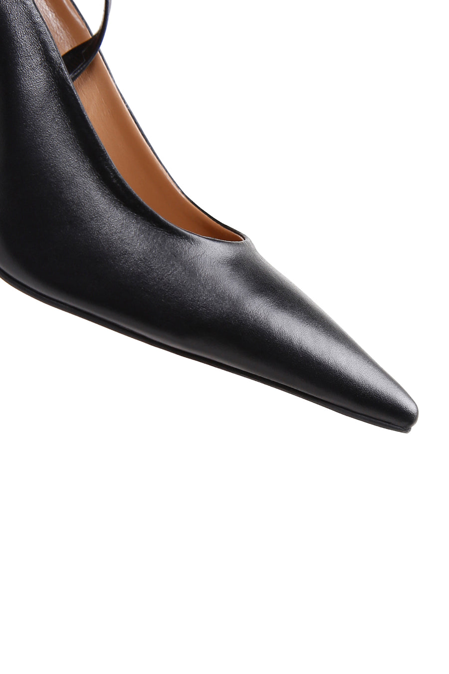 Women's Black Leather Heeled Slingback Shoes