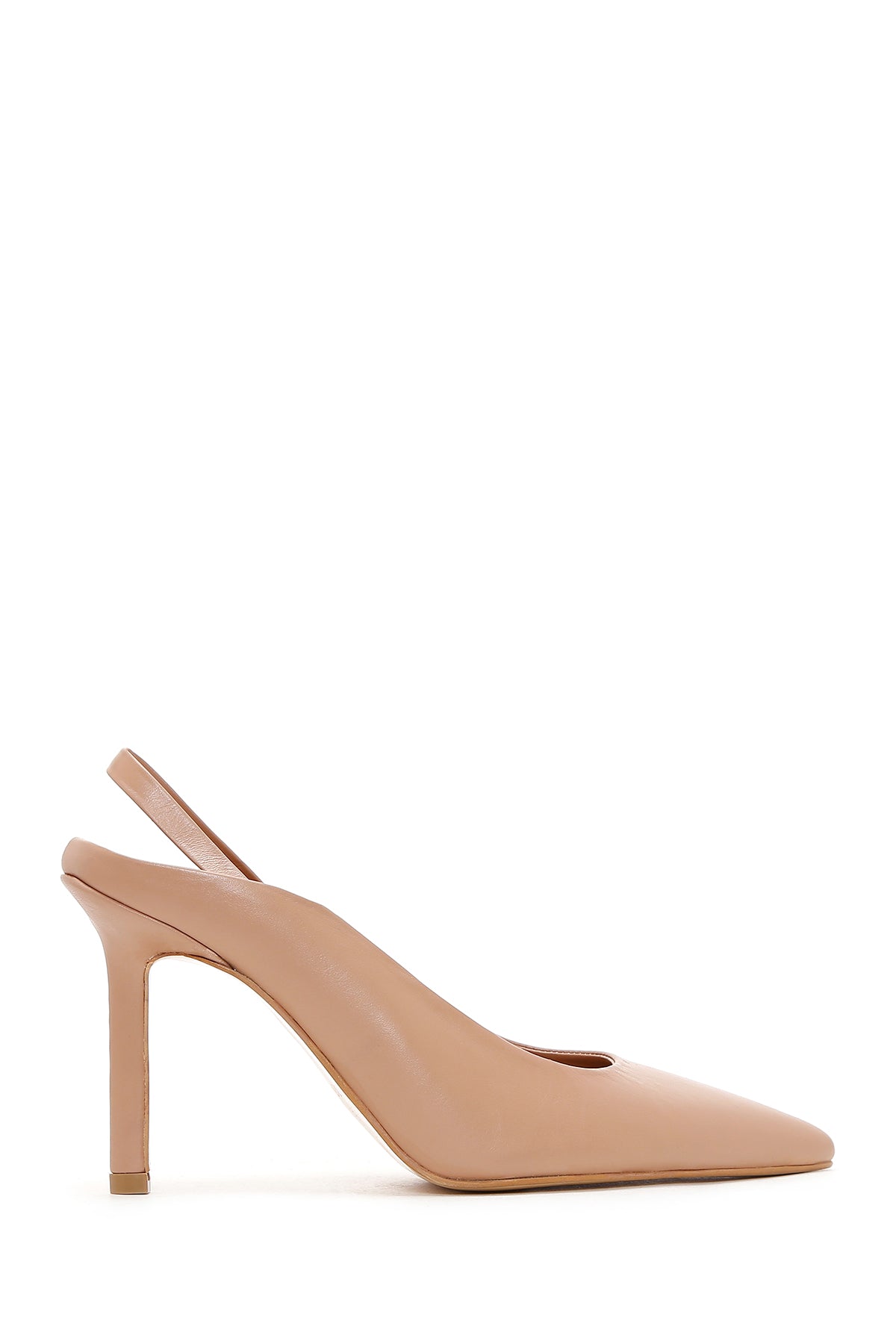 Women's Beige Leather Heeled Slingback Shoes 23SFD161718 | Derimod