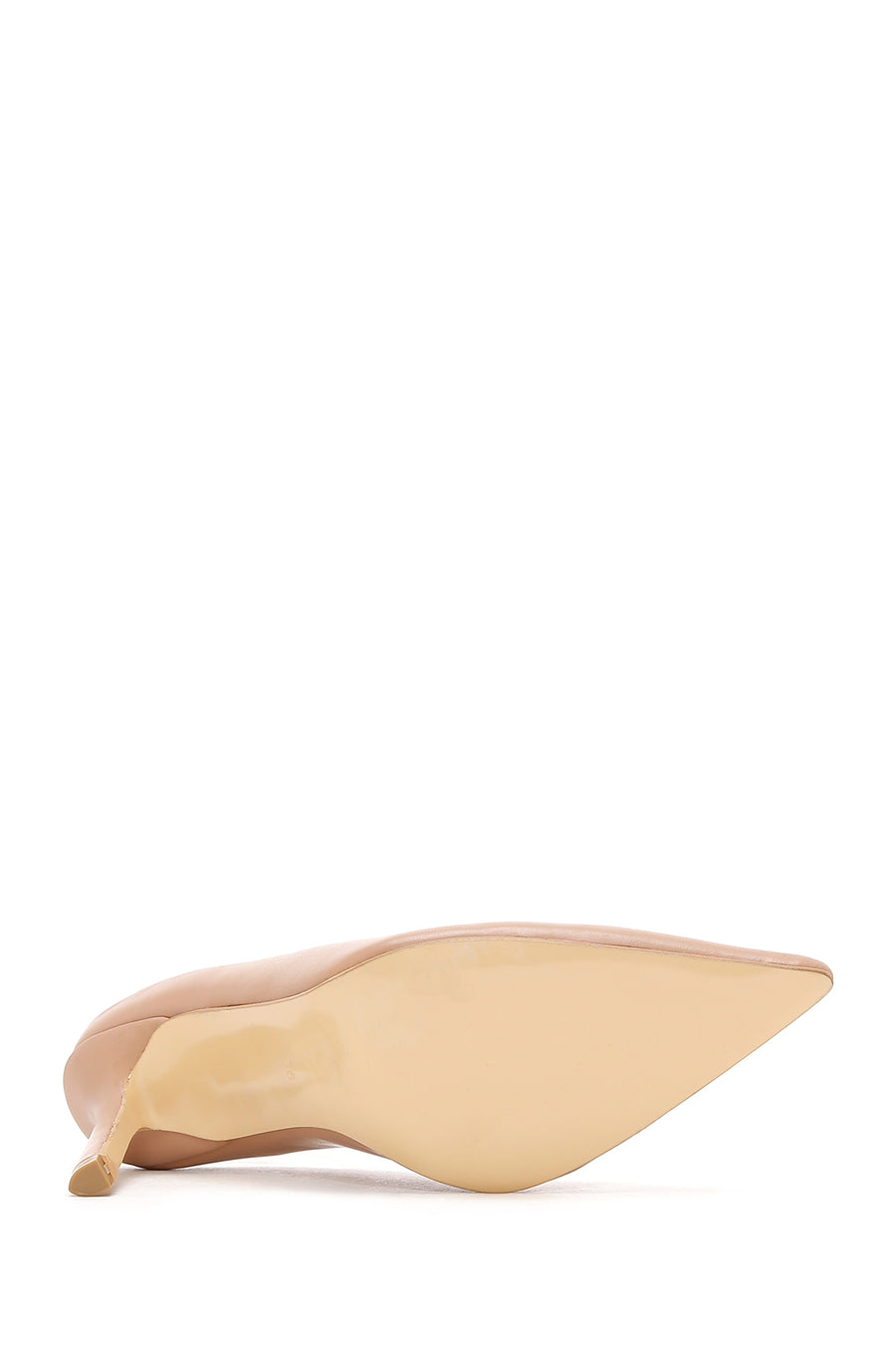 Women's Beige Leather Heeled Slingback Shoes