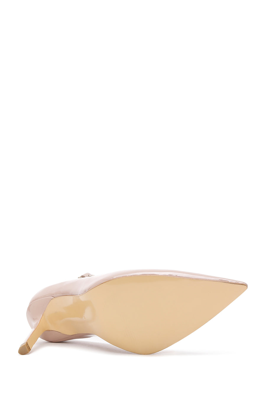 Kadın Bej Rugan Deri İnce Topuklu Bilekten Bağlamalı Ayakkabı