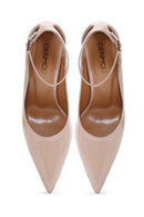 Kadın Bej Rugan Deri İnce Topuklu Bilekten Bağlamalı Ayakkabı | Derimod