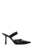 Women's Black Leather Thin Heeled Shoes | Derimod