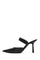 Women's Black Leather Thin Heeled Shoes | Derimod