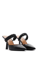 Women's Black Leather Thin Heeled Shoes | Derimod